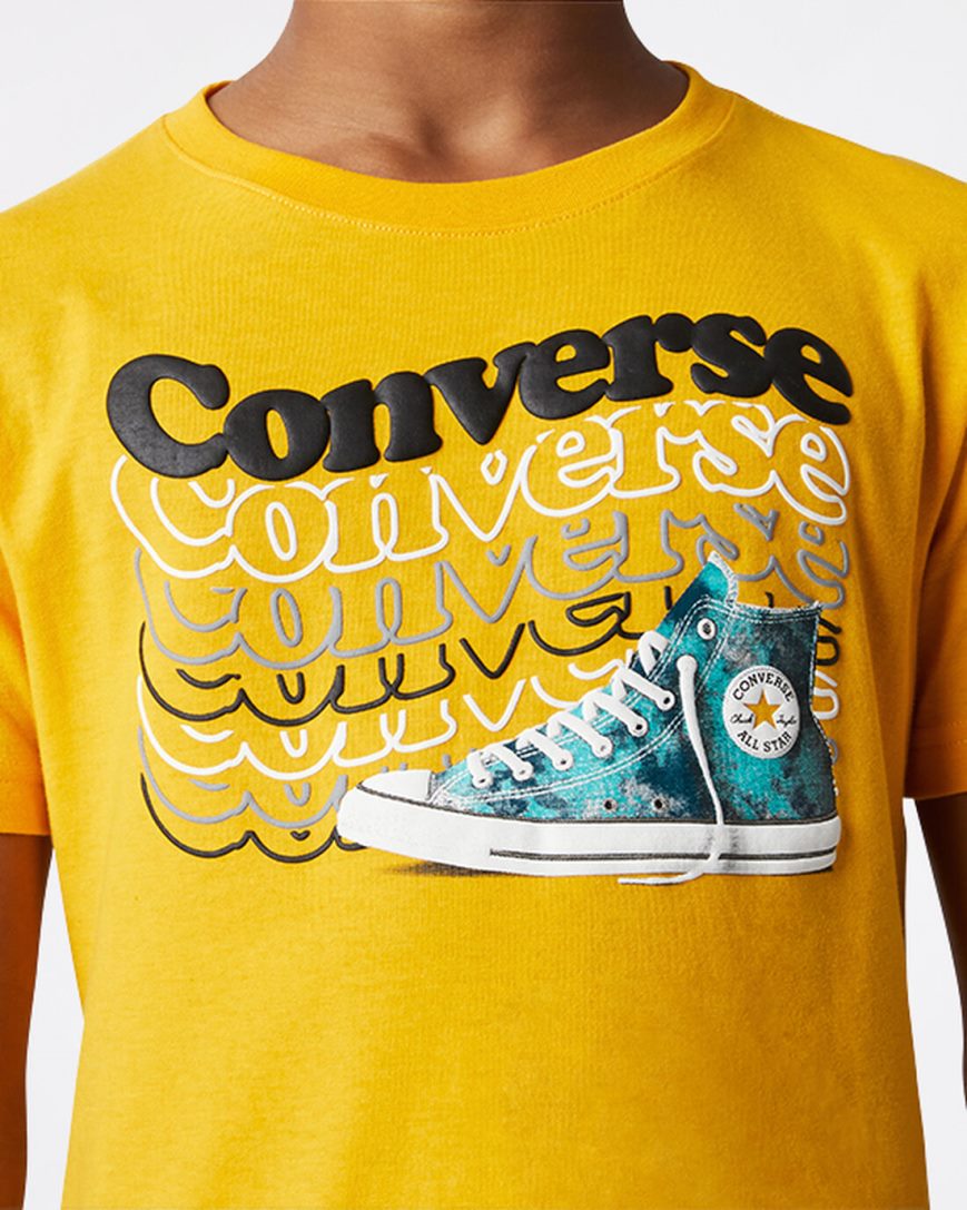 T-Shirts Baieti Converse Wavy Wordmark Sneaker Galbeni | RO FDRSP746